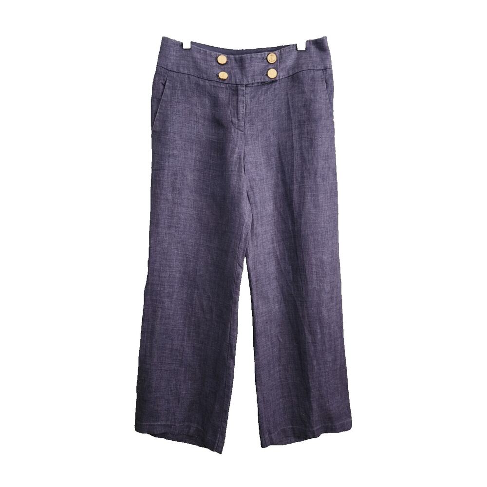 Outback Red Womens Sz 2 Linen Wide Leg Blue Sailor Anchor Coastal Nautical Pants